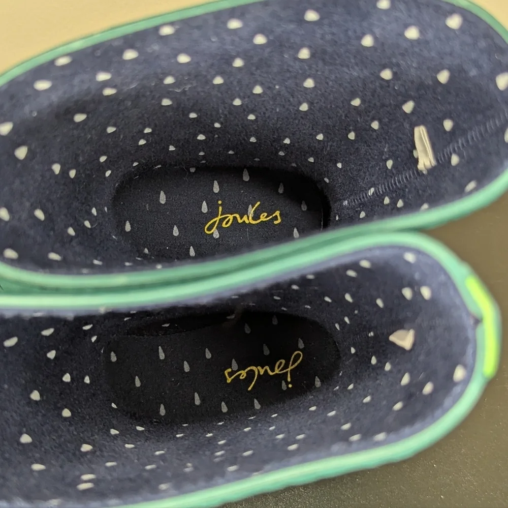 Joules Junior Roll Up Frog Print Wellington Boots Green Kids Size 2